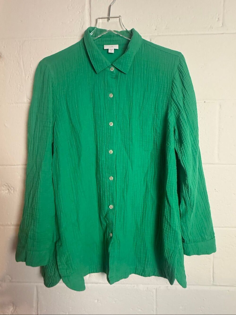 J. Jill Women’s Petite M Green Cotton Gauze Button Front Shirt Lagenlook